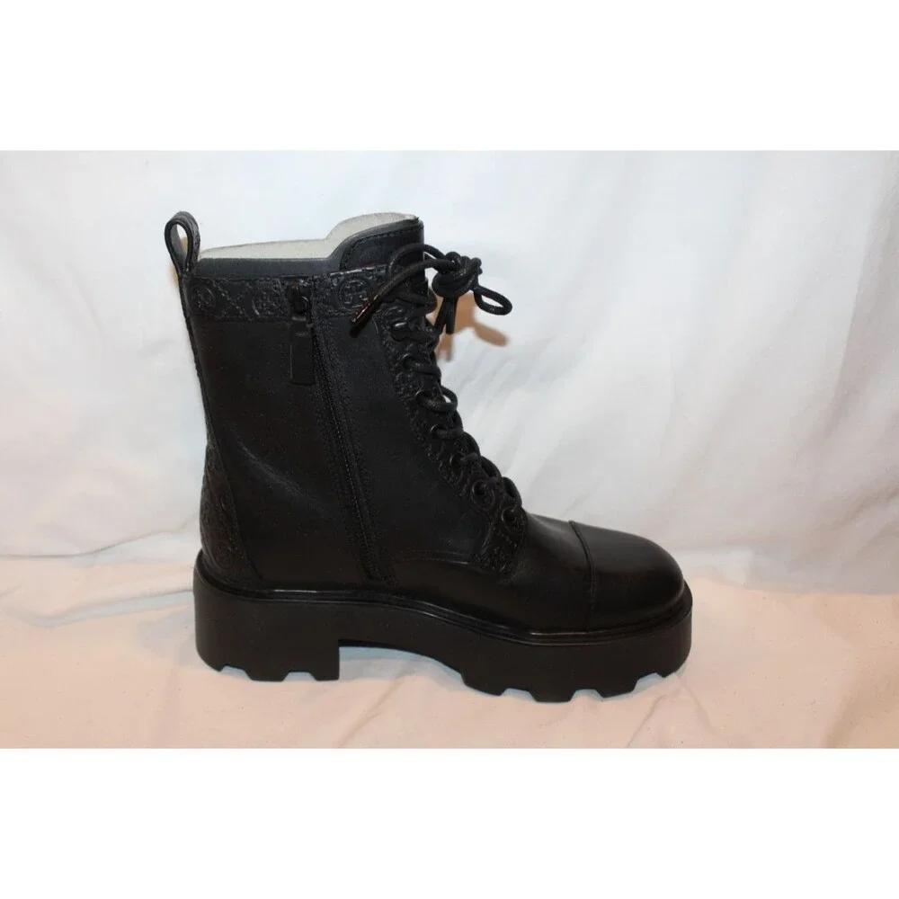 Tory Burch Double T Logo Lug Sole Leather Platform Vachetta Boots Black 8 $500